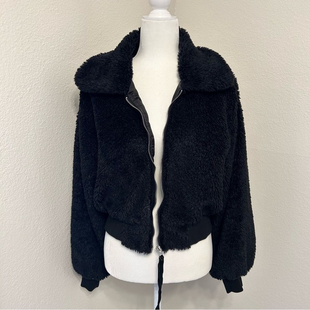EMORY PARK Zip Up Soft Teddy Furry Bomber coat   Jacket - Picture 4 of 6